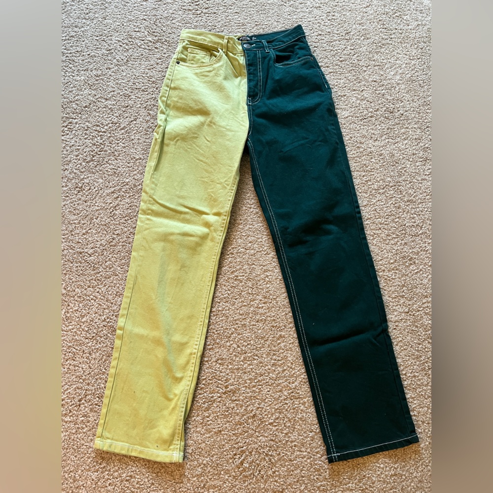 Nasty Gal Two Tone Jeans | Size 4 | Green & Lime